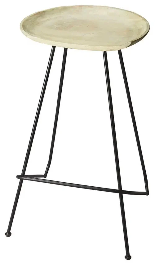 Mango Wood & Black Metal Mid Century Bar Stool