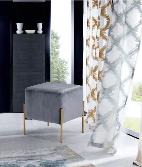 Square Grey Velvet Modern Ottoman Footstool