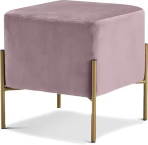 Square Blush Mauve Pink Velvet Modern Ottoman Footstool