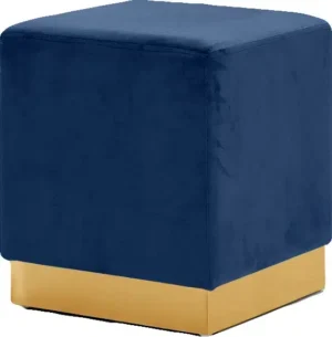 Blue Square Velvet Ottoman Footstool Gold Base