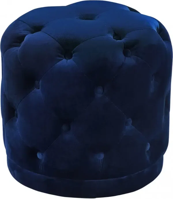 Blue Round Velvet Tufted Ottoman Footstool