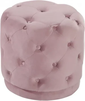 Blush Pink Round Velvet Tufted Ottoman Footstool