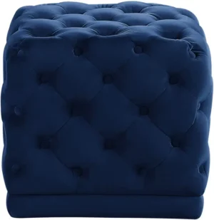 Blue Square Velvet Tufted Ottoman Footstool