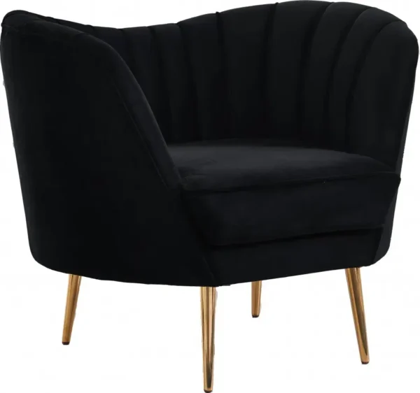 Black Velvet Channel Tufted Chair Gold Legs
