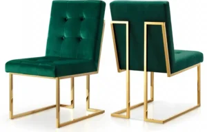 Green Velvet Modern Boxy Geometric Dining Chair Gold Legs Set of 2