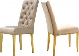 Beige Velvet Tufted Dining Chair Gold Legs Set of 2