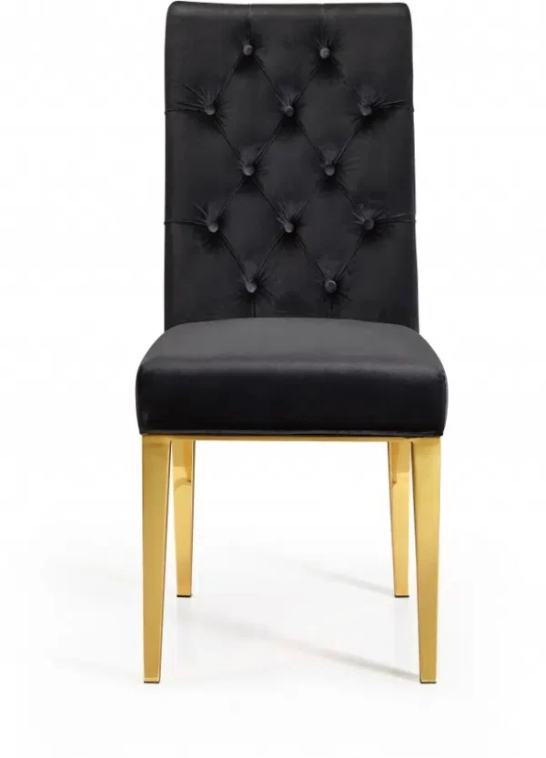 Black Velvet Tufted Dining Chair Gold Legs Set of 2