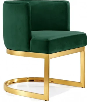 Green Velvet Barrel Shape Gold Base Dining Accent Chair