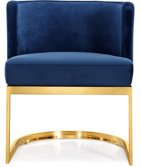 Blue Velvet Barrel Shape Gold Base Dining Accent Chair