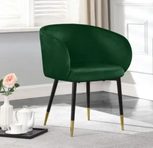 Modish Curved Back Forest Green Velvet Black Legs Dining Accent Chair