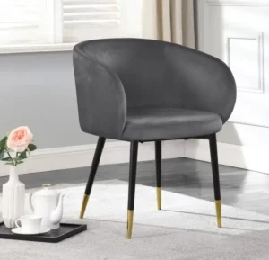 Modish Curved Back Grey Velvet Black Legs Dining Accent Chair
