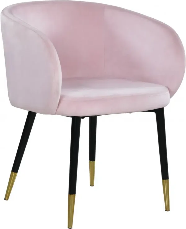 Modish Curved Back Pink Velvet Black Legs Dining Accent Chair