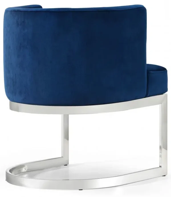 Blue Velvet Barrel Shape Silver Base Dining Accent Chair
