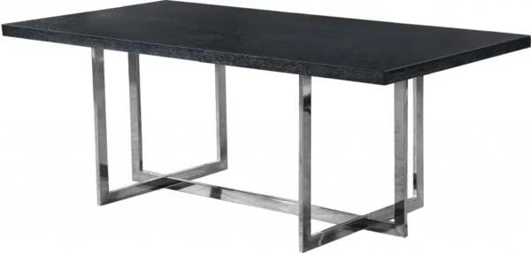 Black Wood Top Silver Geometric Base Dining Table