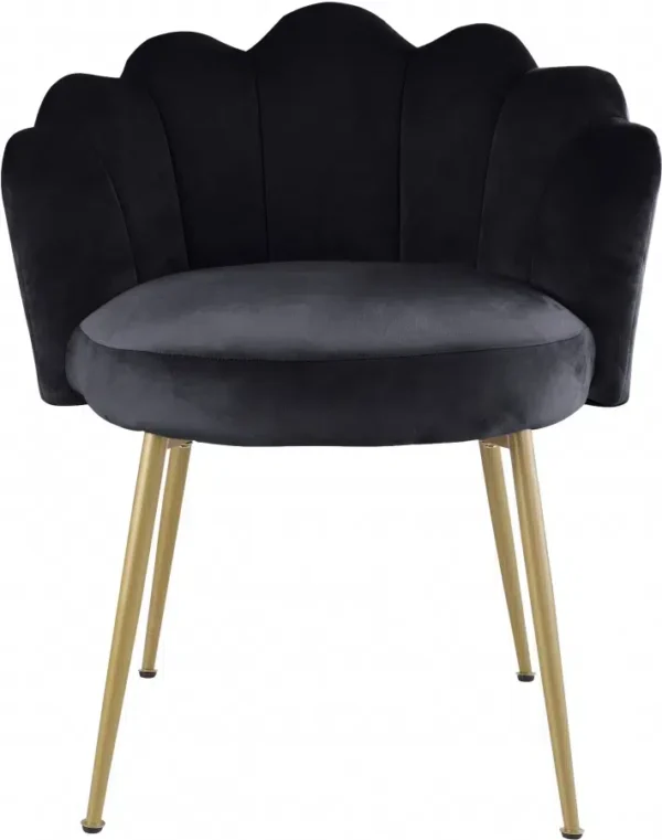 Black Velvet Flower Petal Back Accent Dining Chair Gold Legs Set of 2