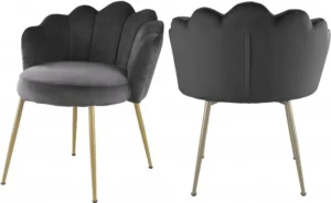 Grey Velvet Flower Petal Back Accent Dining Chair Gold Legs Set of 2