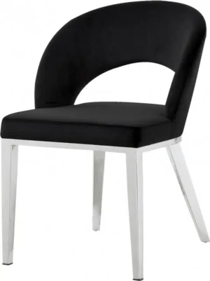 Black Velvet Modern Rounded Back Accent Dining Chair Silver Legs