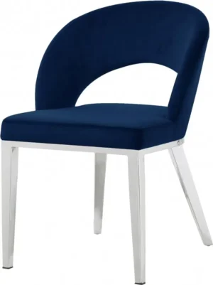 Blue Velvet Modern Rounded Back Accent Dining Chair Silver Legs