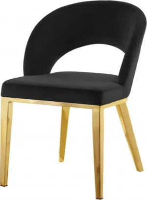Black Velvet Modern Rounded Back Accent Dining Chair Gold Legs