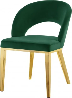 Green Velvet Modern Rounded Back Accent Dining Chair Gold Legs