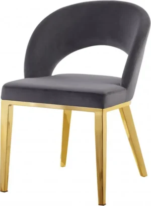Grey Velvet Modern Rounded Back Accent Dining Chair Gold Legs