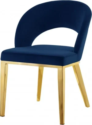 Blue Velvet Modern Rounded Back Accent Dining Chair Gold Legs
