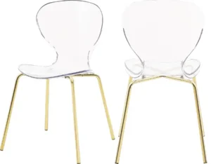 Chic Acrylic Body Gold Base Dining Chair Set of 2