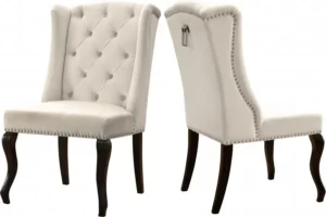 Cream Velvet Wing Back & Tufted Dining Chair Set of 2