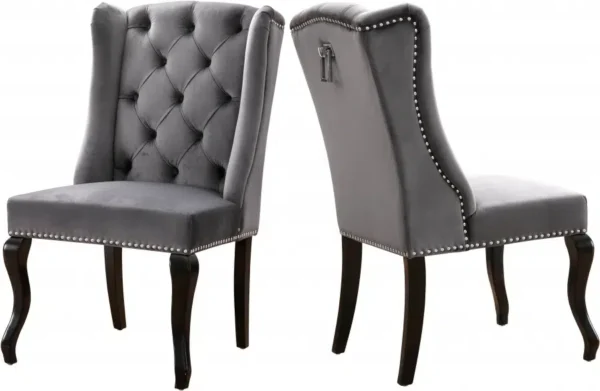 Grey Velvet Wing Back & Tufted Dining Chair Set of 2