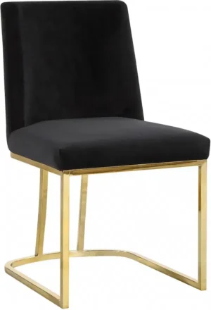 Black Velvet Accent Gold Curved Dining Chair Set of 2