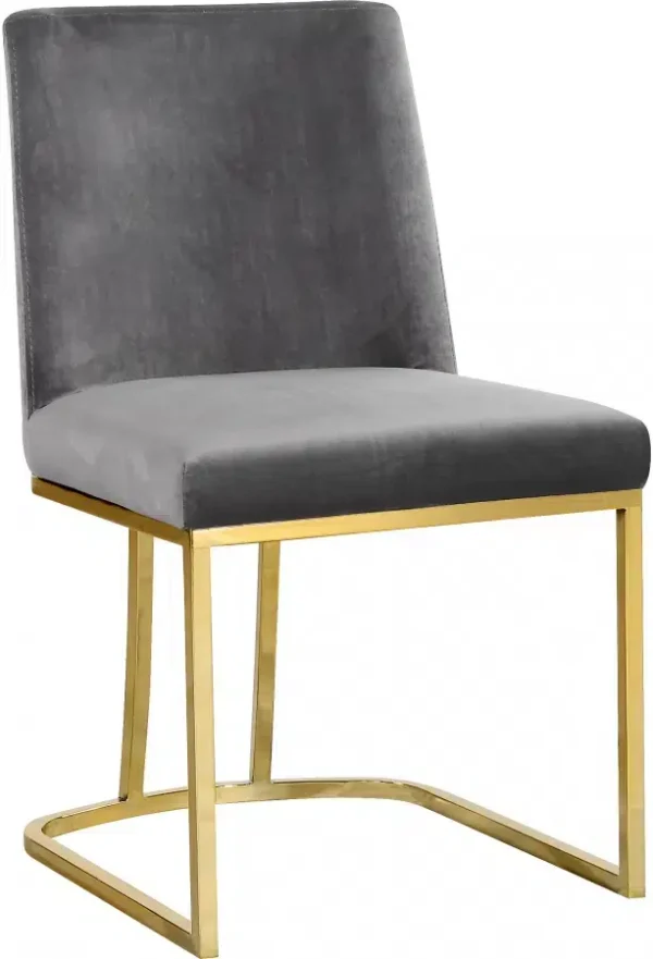 Grey Velvet Accent Curved Dining Chair Set of 2