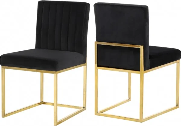 Black Velvet Accent Armless Dining Chair Channel Tufting Set of 2