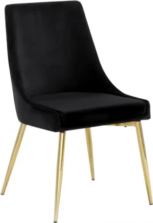 Black Velvet Gold Toothpick Leg Accent Side Chair Set of 2