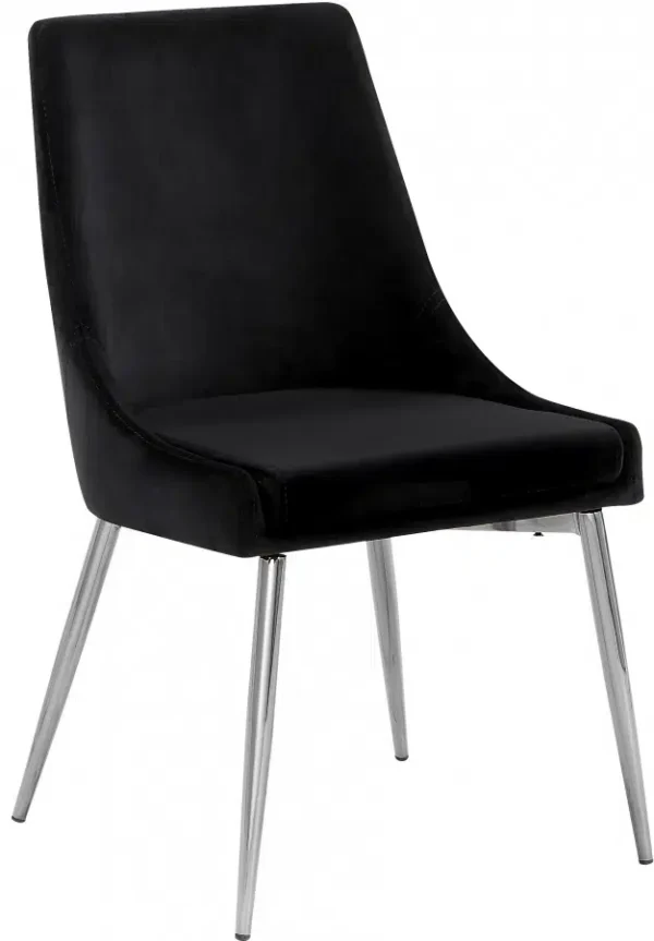 Black Velvet Accent Chair Silver Toothpick Legs Set of 2