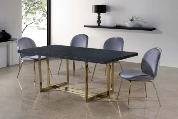 Grey Velvet Mid Century Accent Dining Chair Gold Legs Set of 2