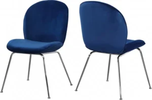 Blue Velvet Mid Century Accent Dining Chair Silver Legs Set of 2