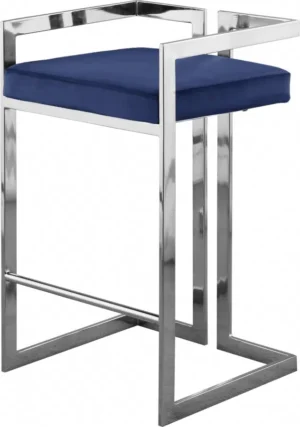 Blue Velvet Seat Counter Stool Chrome Angular Body