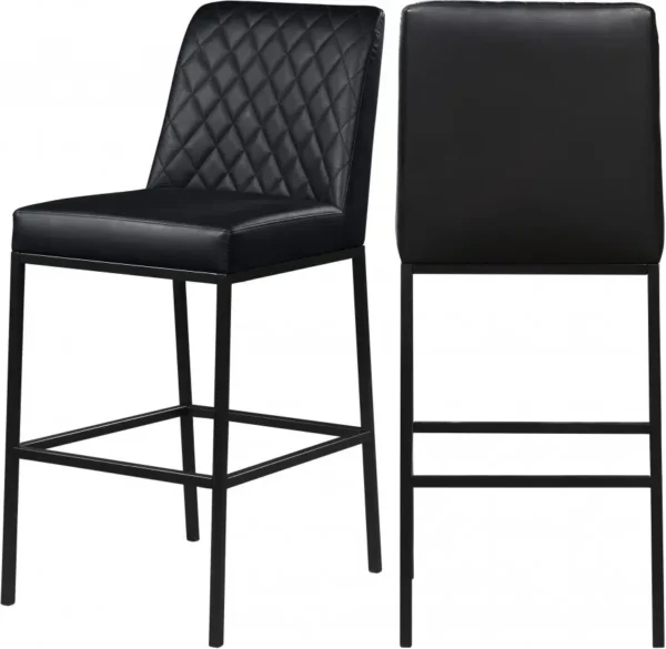 Black Faux Leather Diamond Quilted Bar Stool Black Legs Set of 2