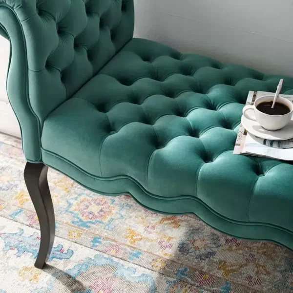 Teal Green Velvet Chesterfield Style Button Tufted Bench