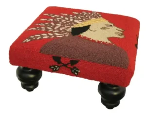 Southwestern Indian Scout Ottoman Footstool Hand Hooked Rug