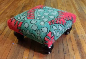 Colorful Blooming Cactus Ottoman Footstool Hand Hooked Rug