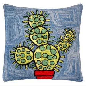 Colorful Blooming Prickly Cactus Pillow Hand Hooked Rug