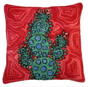 Colorful Blooming Cactus Pillow Hand Hooked Rug