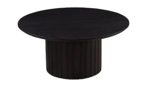 Round Black Acacia Wood Pillar Base Coffee Table