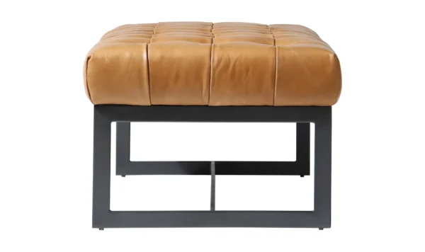 Tan Tufted Leather Bench Iron Industrial Base