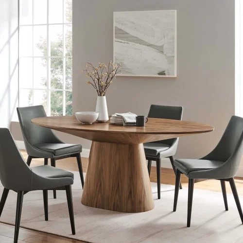 Modern Design Walnut Color Oval Dining Table