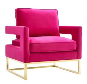 Modern Hot Pink Fuschia Velvet Gold Legs Lounge Chair