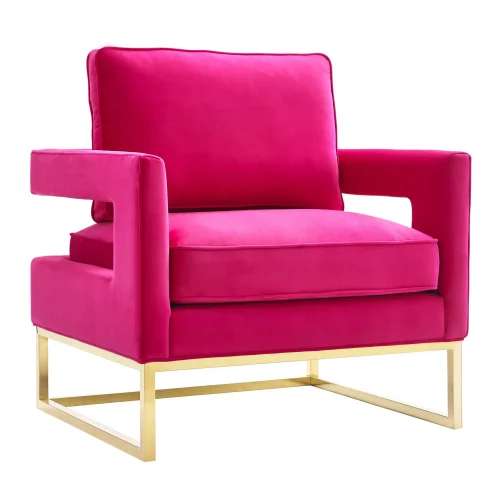 Modern Hot Pink Fuschia Velvet Gold Legs Lounge Chair