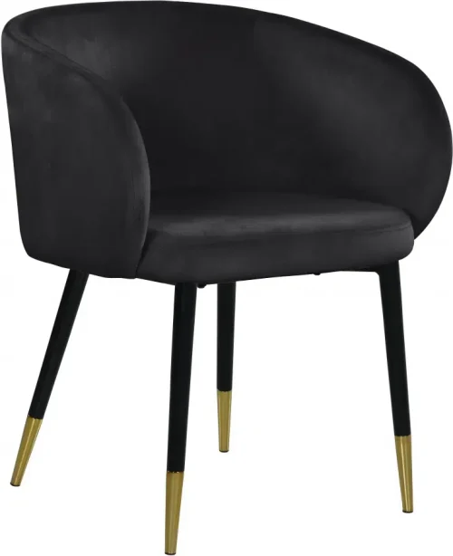 Modish Curved Back Black Velvet Black Legs Dining Accent Chair
