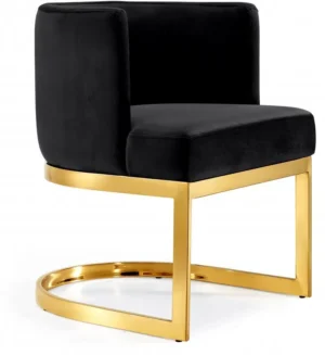 Black Velvet Barrel Shape Gold Base Dining Accent Chair